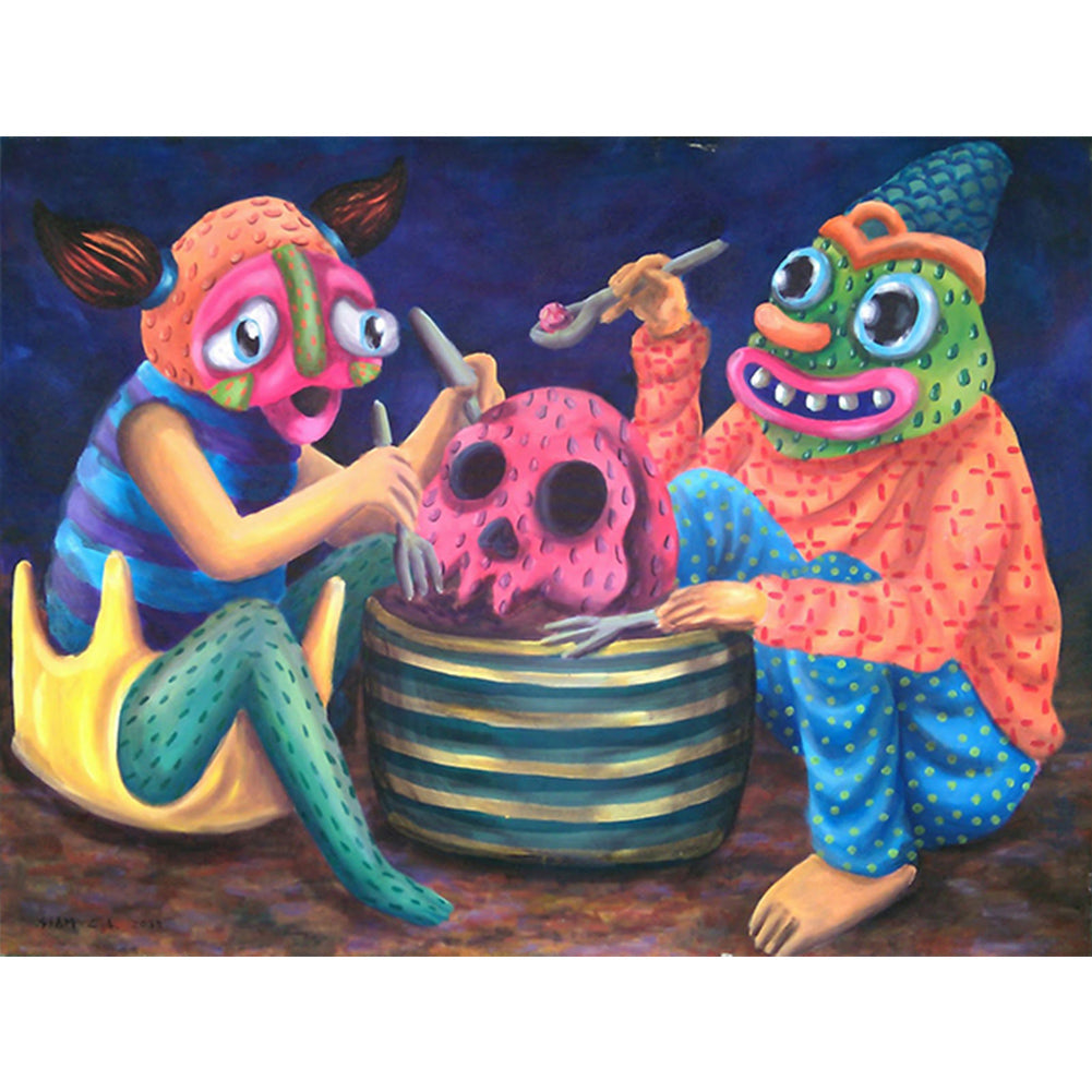 Monster Eating Ice Cream - Full Round Drill Diamond Painting 40*30CM