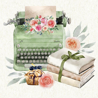 Green Typewriter - Full Round Drill Diamond Painting 30*30CM