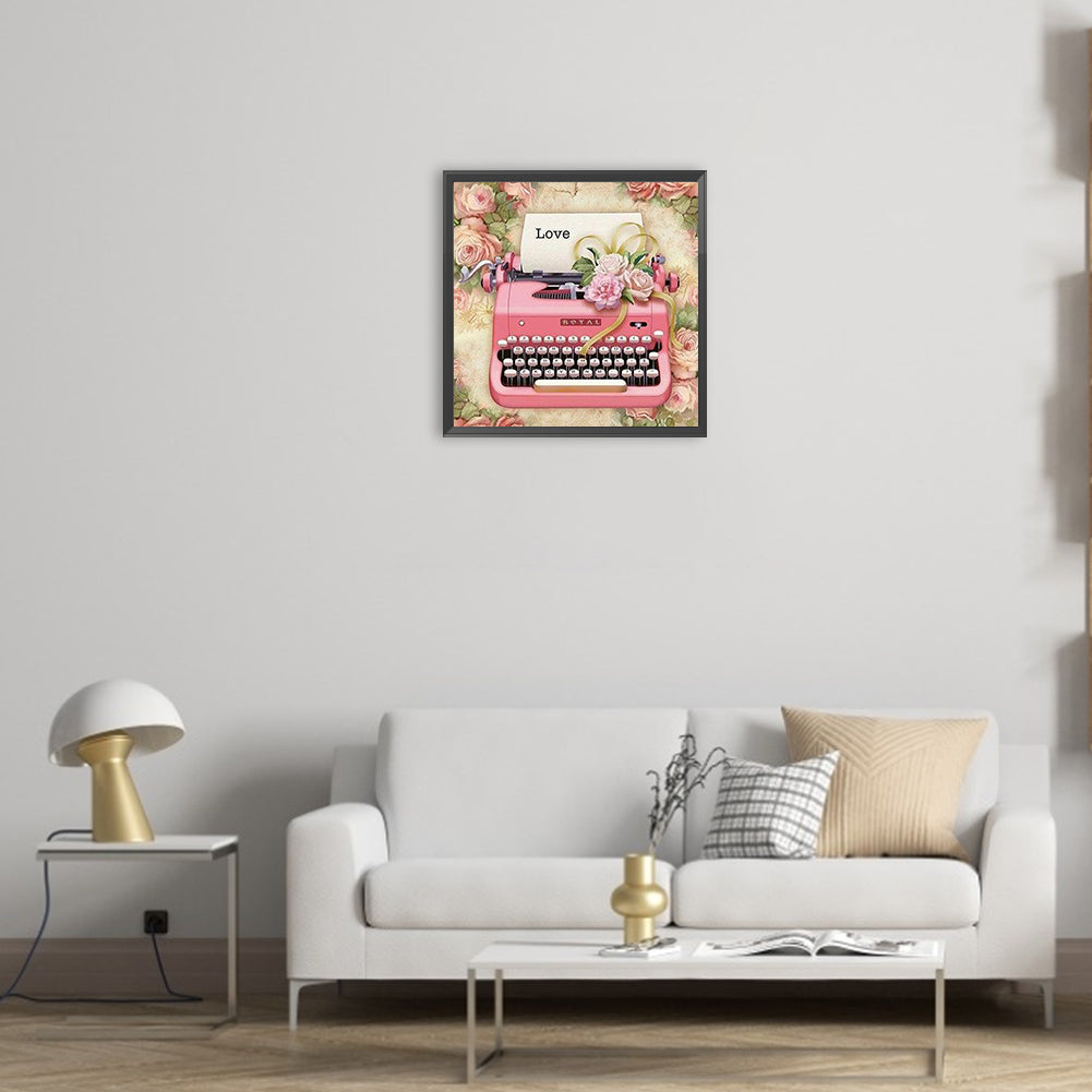 Pink Flower Typewriter - Full Round Drill Diamond Painting 30*30CM
