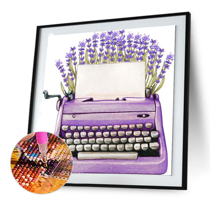 Purple Lavender Typewriter - Full Round Drill Diamond Painting 30*30CM