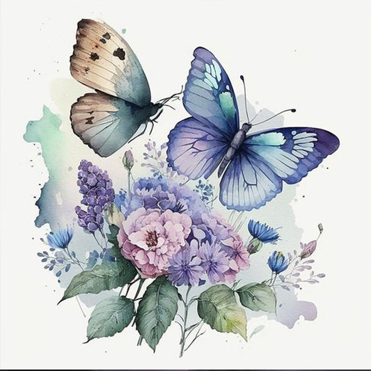 Watercolor Butterflies - Full Round Drill Diamond Painting 30*30CM