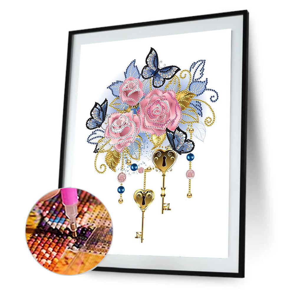 Flower Key Pendant - Special Shaped Drill Diamond Painting 30*40CM