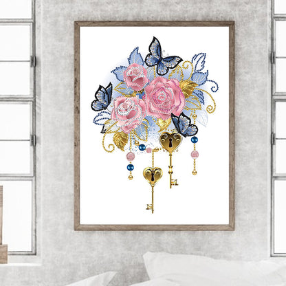 Flower Key Pendant - Special Shaped Drill Diamond Painting 30*40CM