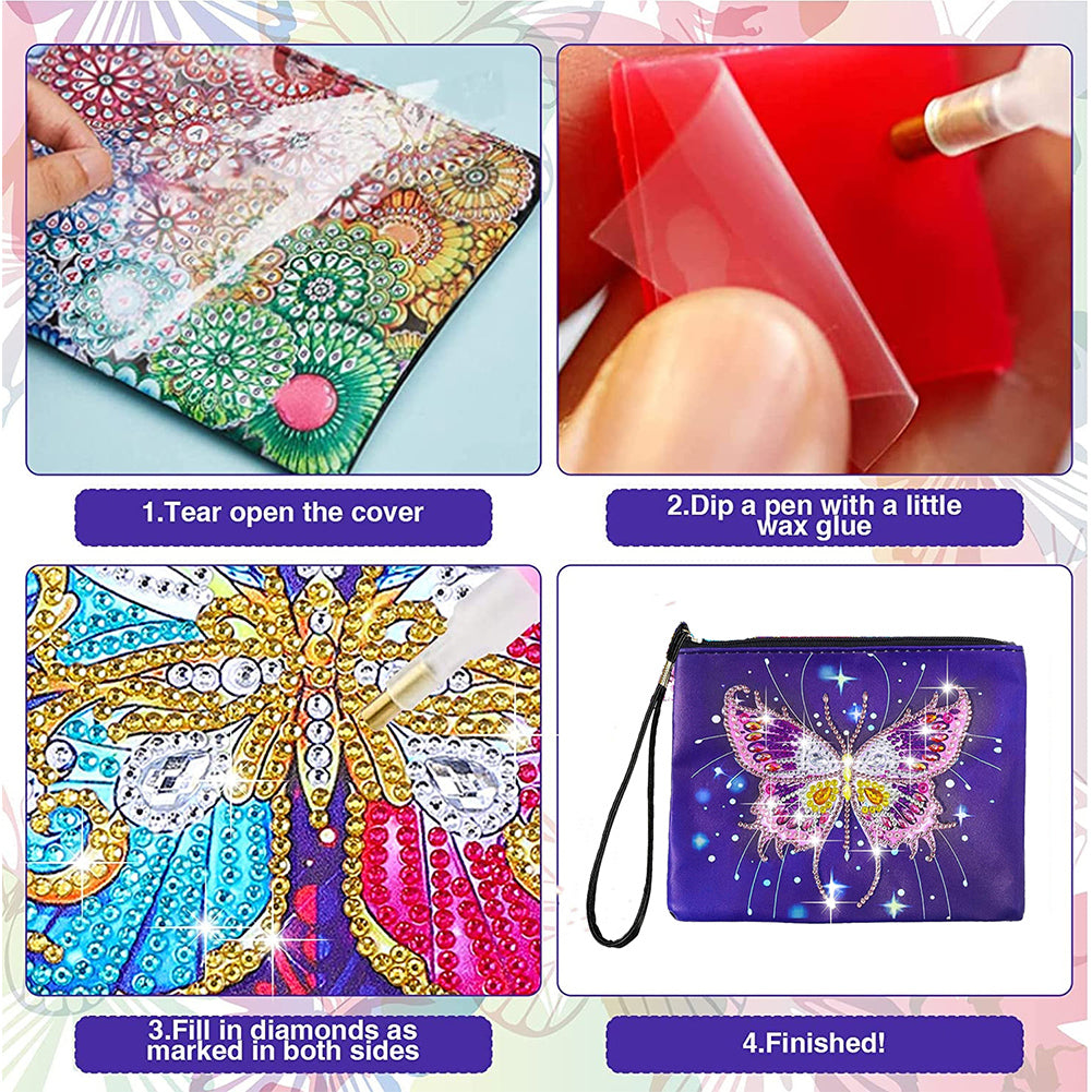 DIY Diamond Painting Wallet Purse Flowers Rhinestone Mosiac Handbag Women Clutch