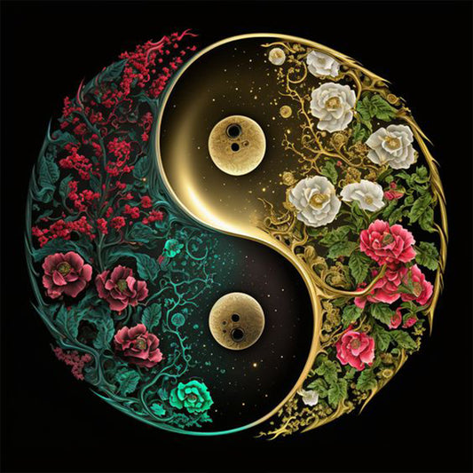 Tai Chi Yin Yang Picture Flowers And Plants - Full Round Drill Diamond Painting 30*30CM
