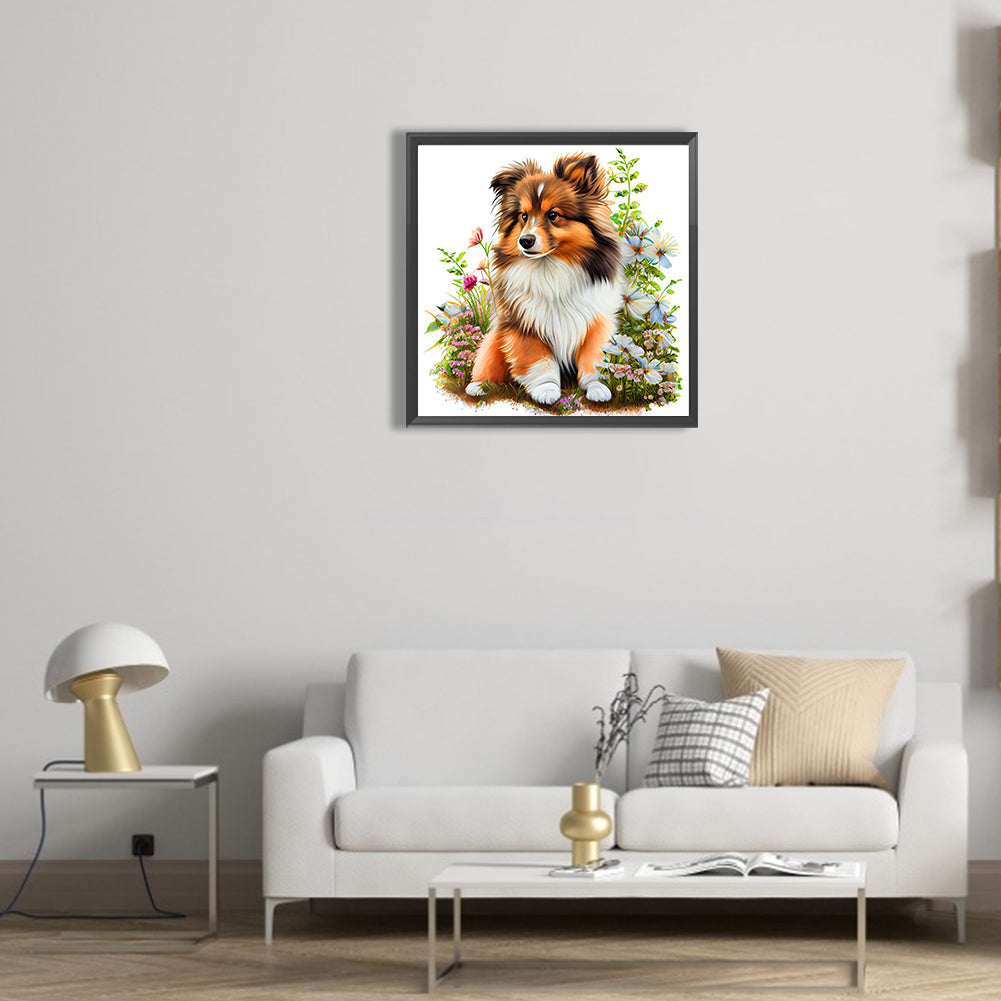 Dog In The Grass - Full Round Drill Diamond Painting 30*30CM