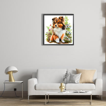 Dog In The Grass - Full Round Drill Diamond Painting 30*30CM