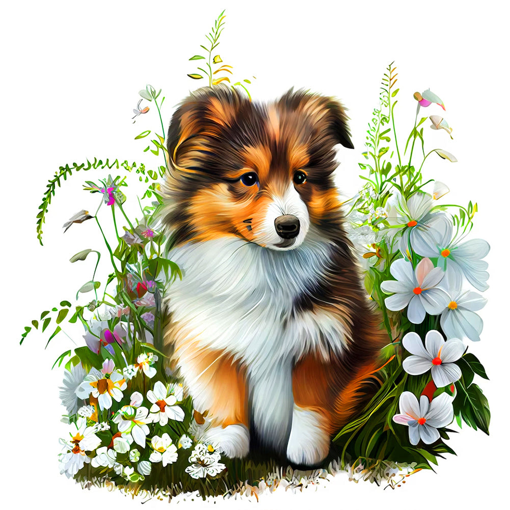 Dog In The Grass - Full Round Drill Diamond Painting 30*30CM