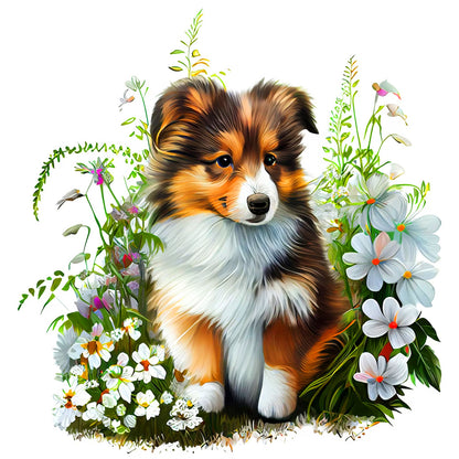Dog In The Grass - Full Round Drill Diamond Painting 30*30CM