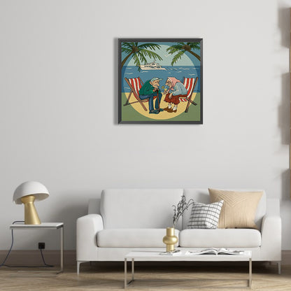 Elderly Couple Sitting On Beach Chairs - Full Round Drill Diamond Painting 30*30CM
