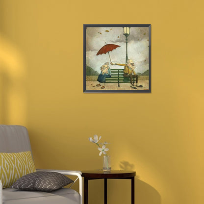 Angry Old Couple Holding Umbrella - Full Round Drill Diamond Painting 30*30CM