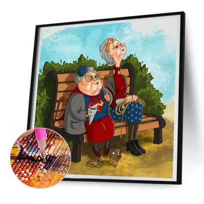 Old Lady On A Park Chair - Full Round Drill Diamond Painting 30*30CM