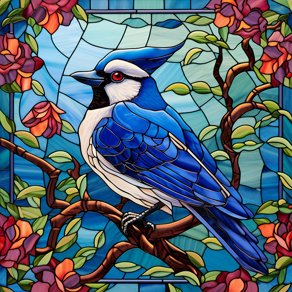 Blue Tit Glass Painting - Full Round Drill Diamond Painting 30*30CM