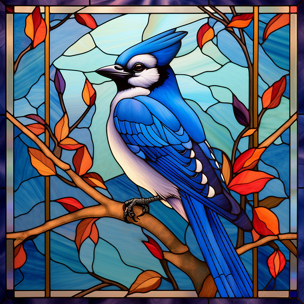 Blue Tit Glass Painting - Full Round Drill Diamond Painting 30*30CM