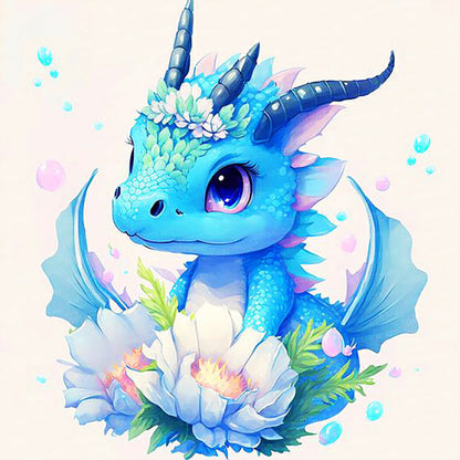 Blue Dragon And Flower - Full Round Drill Diamond Painting 30*30CM