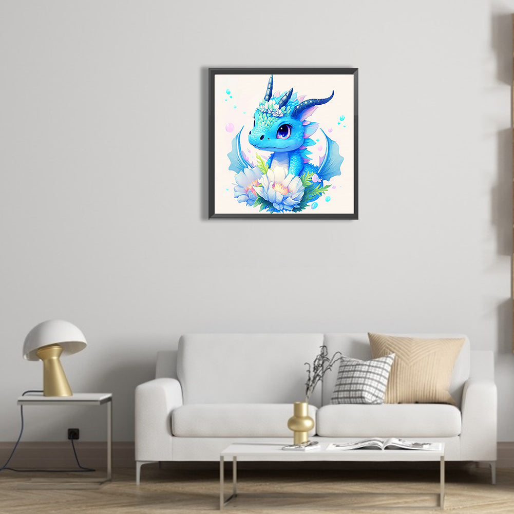 Blue Dragon And Flower - Full Round Drill Diamond Painting 30*30CM