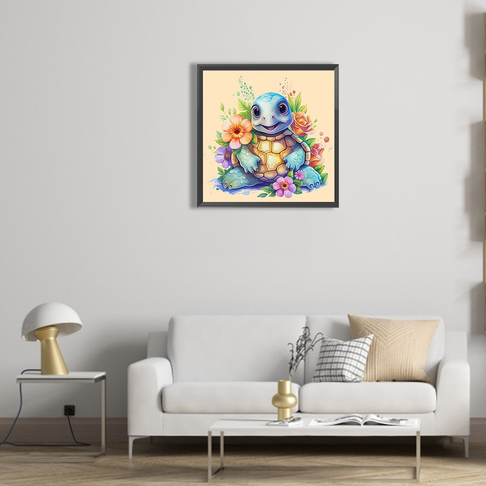 Cute Turtle And Flower - Full Round Drill Diamond Painting 30*30CM