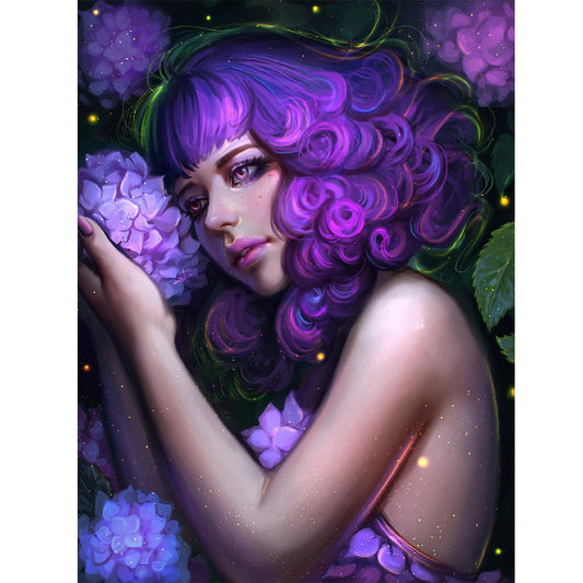Hydrangea Girl - Full Round Drill Diamond Painting 30*40CM