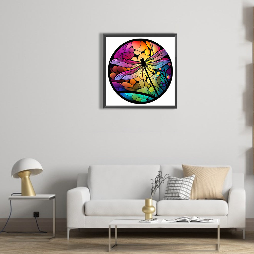 Dragonfly Painted On Round Plate Glass - Full Round Drill Diamond Painting 30*30CM