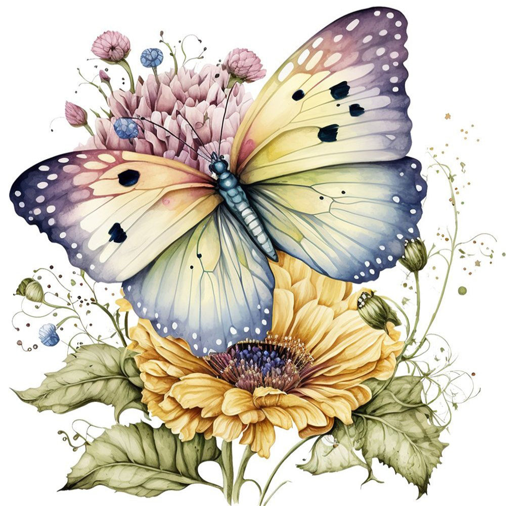 Flowers And Butterflies - Full Round Drill Diamond Painting 30*30CM