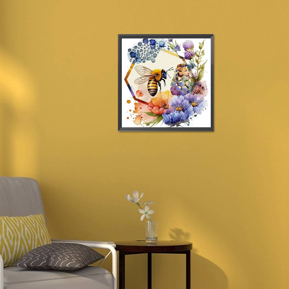 Flower And Bee - Full Round Drill Diamond Painting 30*30CM