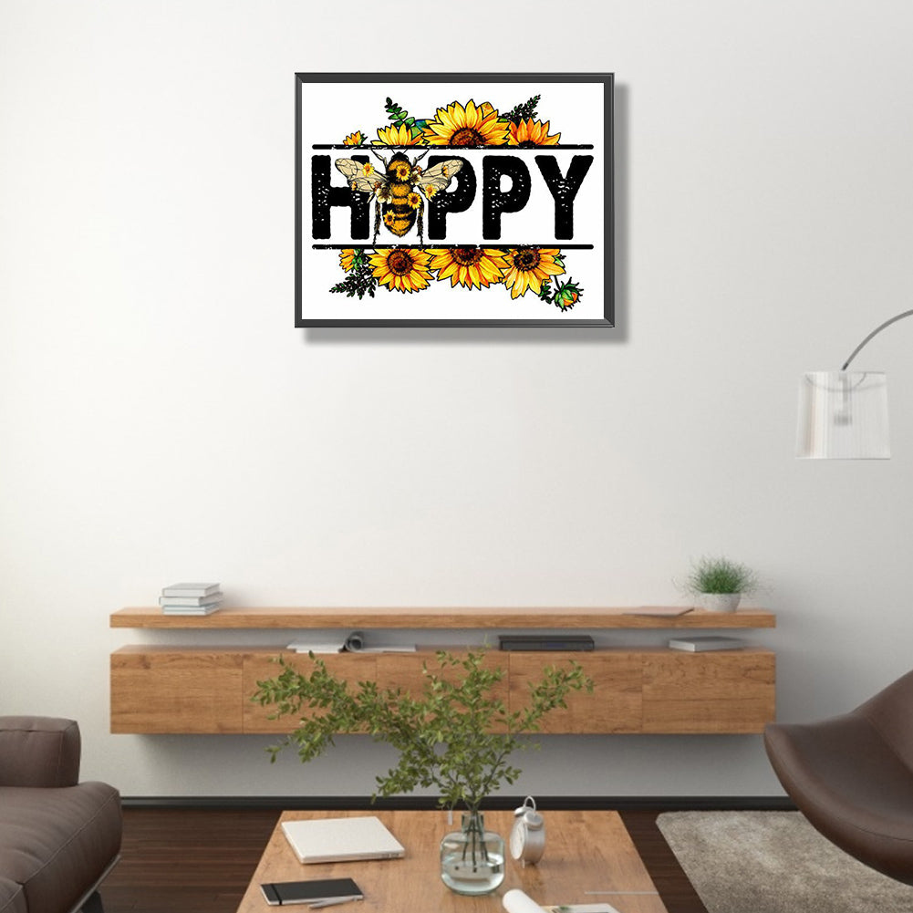 Bee Calligraphy And Painting - Full Round Drill Diamond Painting 50*40CM
