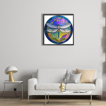 Dragonfly Painted On Round Plate Glass - Special Shaped Drill Diamond Painting 30*30CM