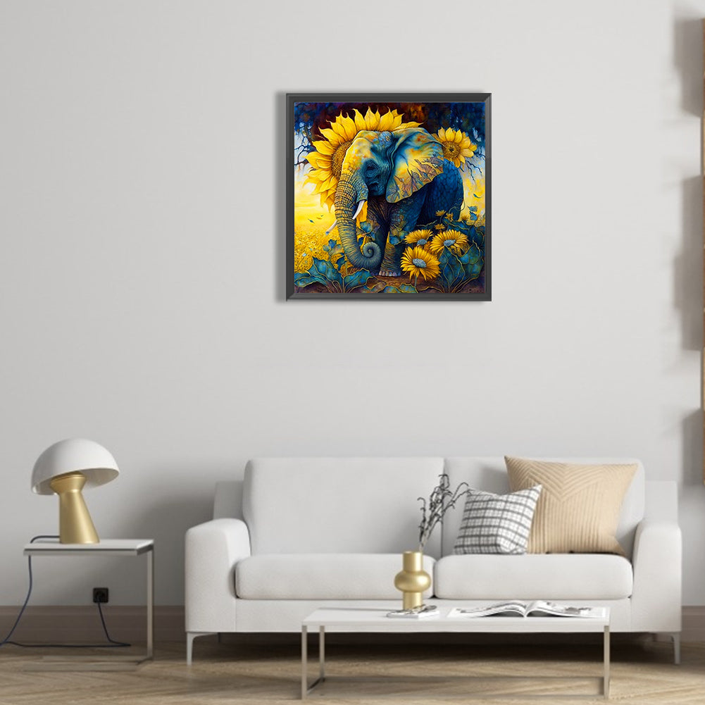 Sunflower Elephant - Full Round Drill Diamond Painting 30*30CM