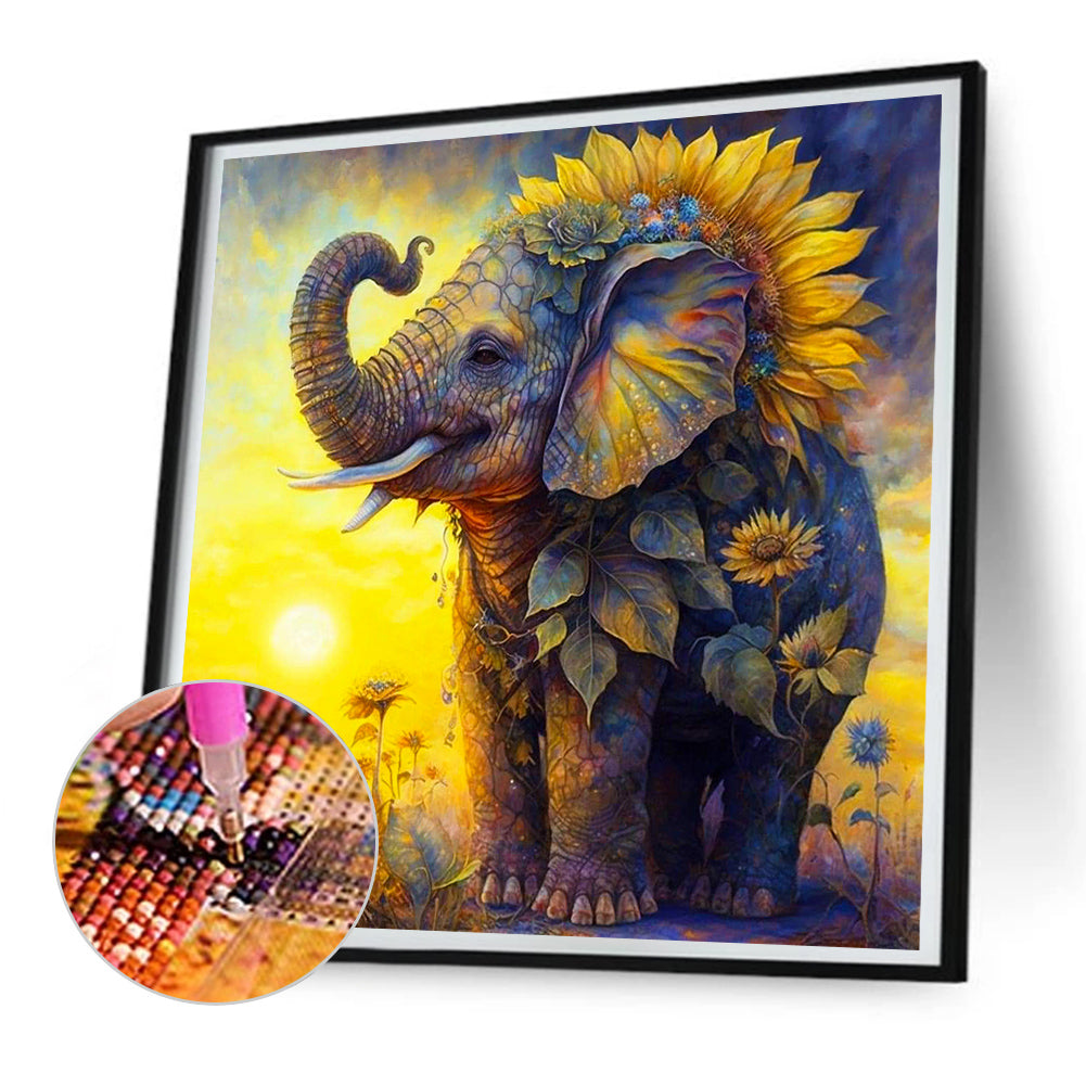 Sunflower Elephant - Full Round Drill Diamond Painting 30*30CM