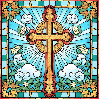 Cross Faith Glass Painting - Full Round Drill Diamond Painting 30*30CM