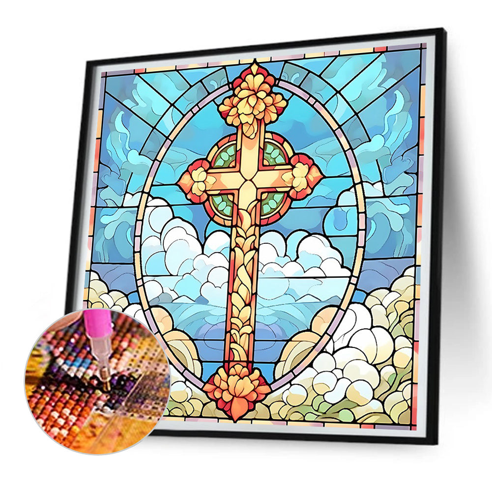 Cross Faith Glass Painting - Full Round Drill Diamond Painting 30*30CM