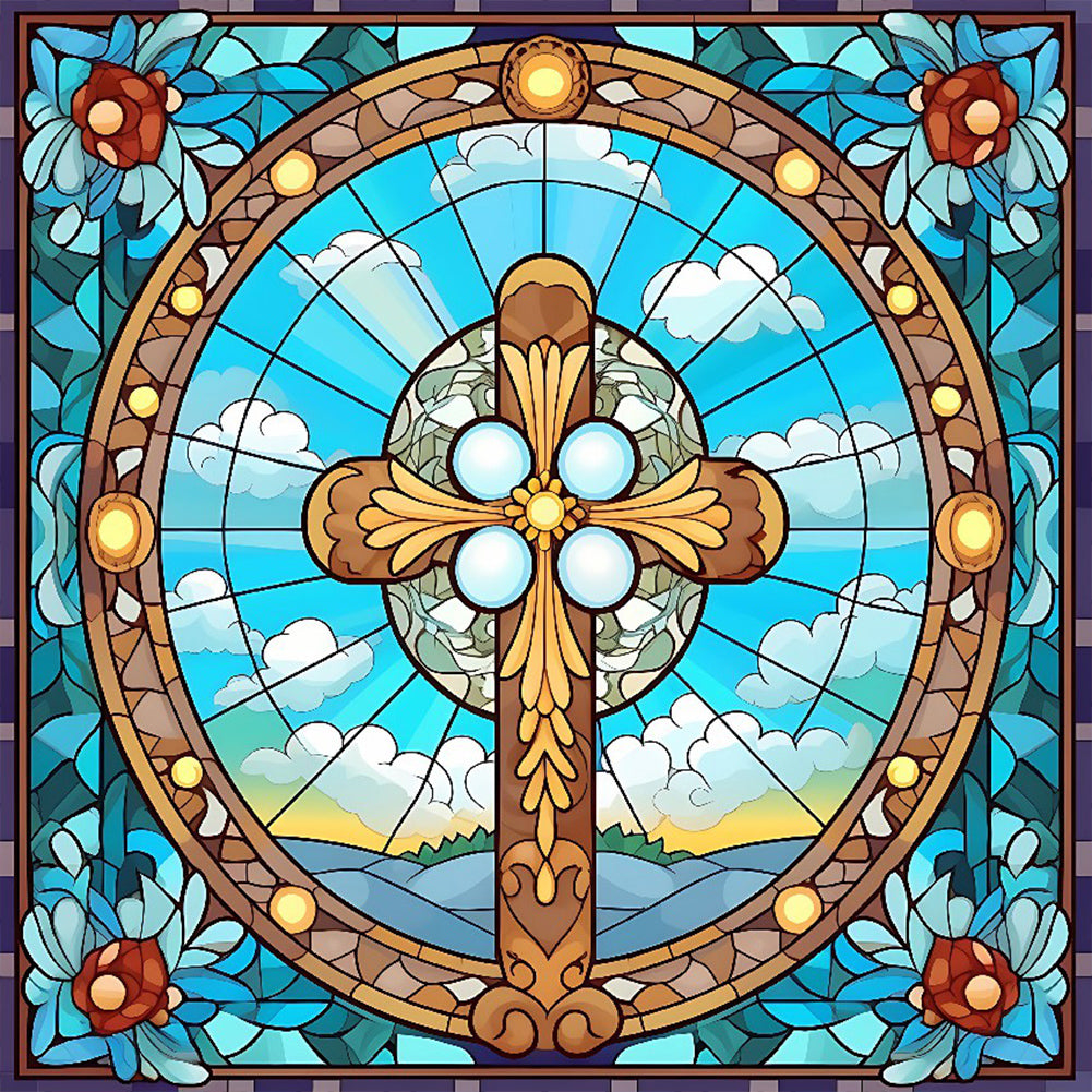 Cross Faith Glass Painting - Full Round Drill Diamond Painting 30*30CM