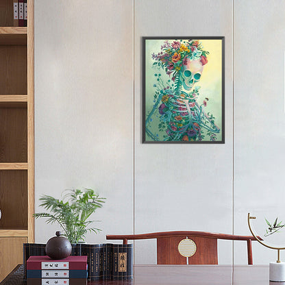 Flower Skull - Full Round Drill Diamond Painting 30*40CM
