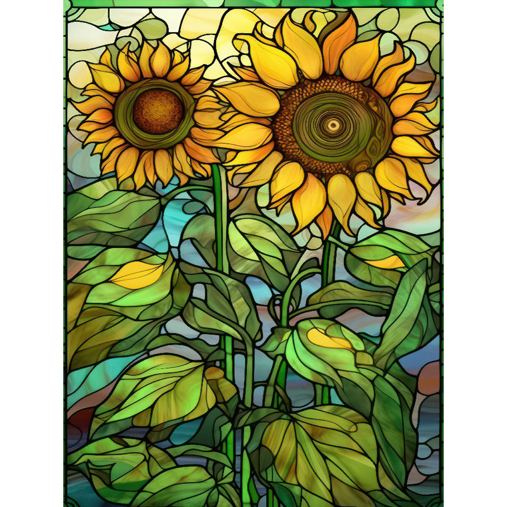 SuNFLower Glass Painting - Full Round Drill Diamond Painting 30*40CM