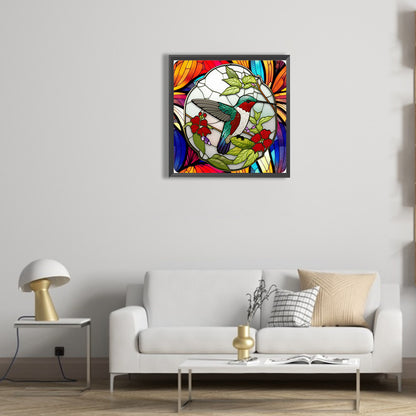 Bird Holding Flower Glass Painting - Full Round Drill Diamond Painting 30*30CM