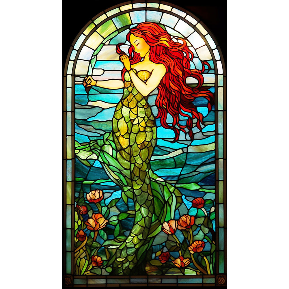 Mermaid Glass Painting - Full Round Drill Diamond Painting 40*70CM