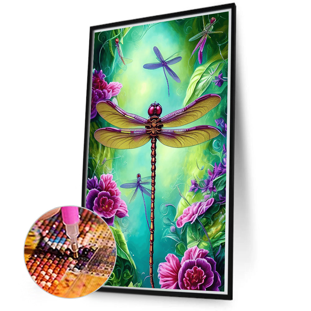 Flower Dragonfly - Full Round Drill Diamond Painting 45*70CM