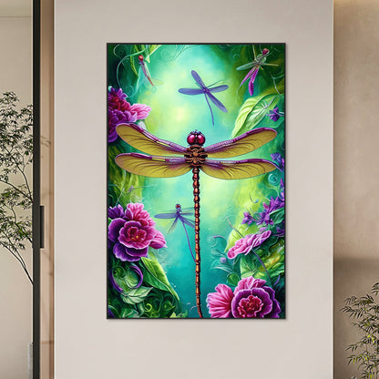 Flower Dragonfly - Full Round Drill Diamond Painting 45*70CM