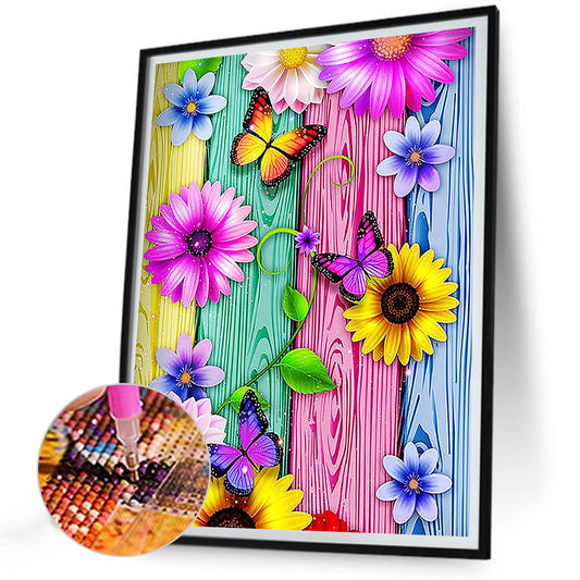 Colorful Sample Flowers And Butterflies - Full Round Drill Diamond Painting 30*40CM