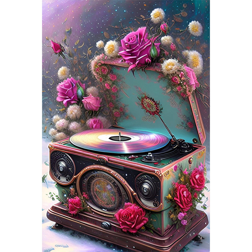 Flower Gramophone - Full Round Drill Diamond Painting 40*60CM