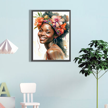 Woman With Flowers - Full Round Drill Diamond Painting 40*60CM