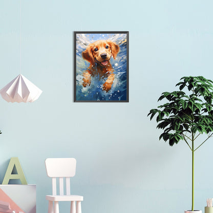 Little Golden Retriever Swimming - Full Round Drill Diamond Painting 30*40CM