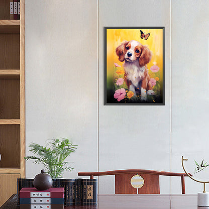 Puppy On The Grass - Full Round Drill Diamond Painting 30*40CM
