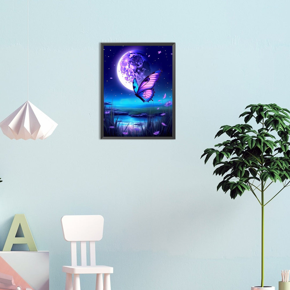 Butterfly Under The Moon - Full Round Drill Diamond Painting 30*40CM