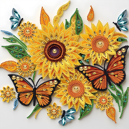 Sunflower Butterfly Paper Painting - Special Shaped Drill Diamond Painting 30*30CM