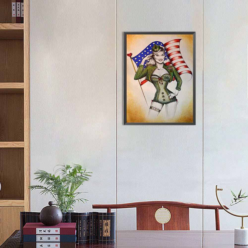 American Female Soldier - Full Round Drill Diamond Painting 30*40CM
