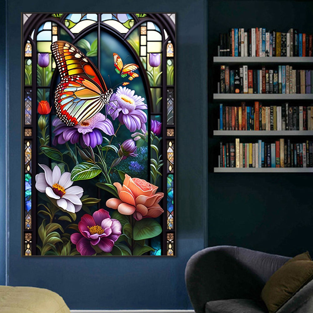 Glass Window Butterflies - Full Round Drill Diamond Painting 50*80CM