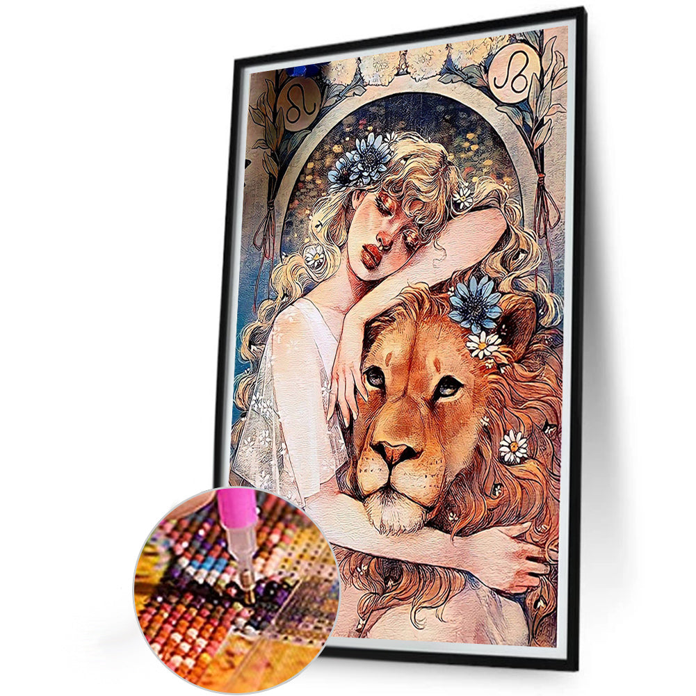 Girl And Lion - Full Round Drill Diamond Painting 40*60CM