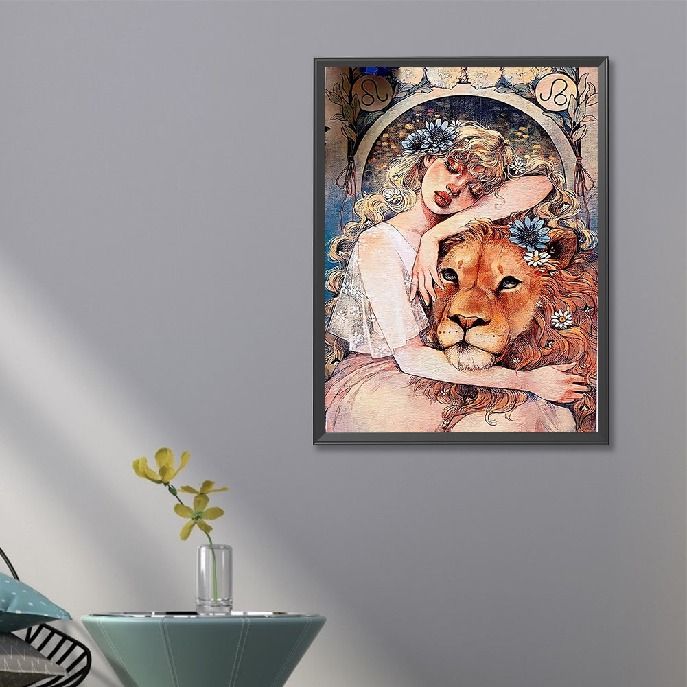 Girl And Lion - Full Round Drill Diamond Painting 40*60CM