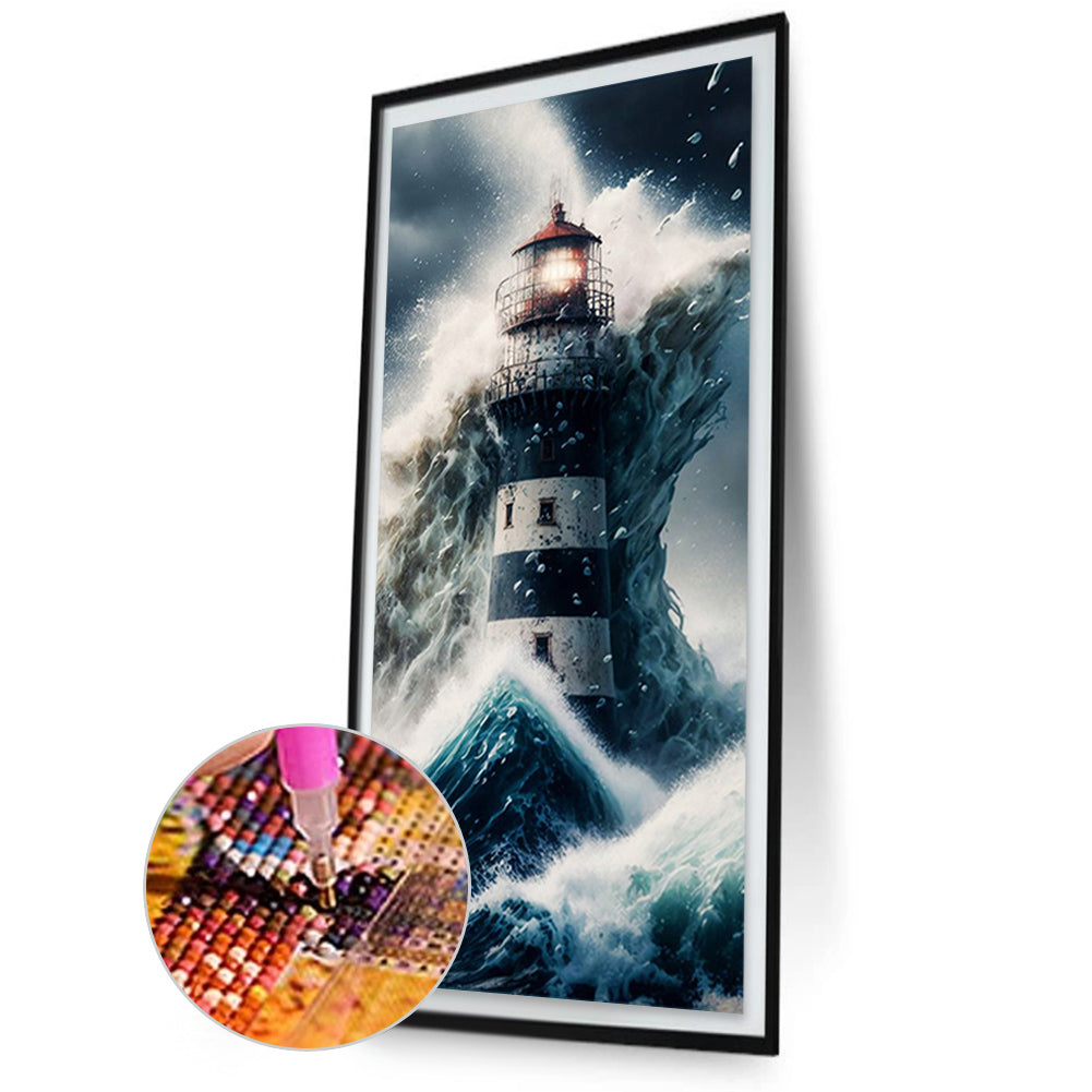 Lighthouse In The Storm - Full Square Drill Diamond Painting 30*70CM
